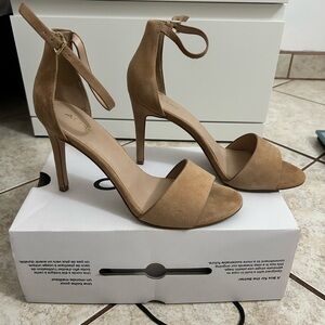 ALDO Tan Suede Ankle-Strap Stiletto Sandals